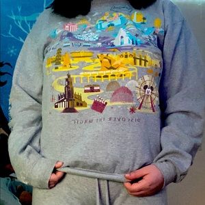 Disney Map Crewneck Sweatshirt Gray Medium